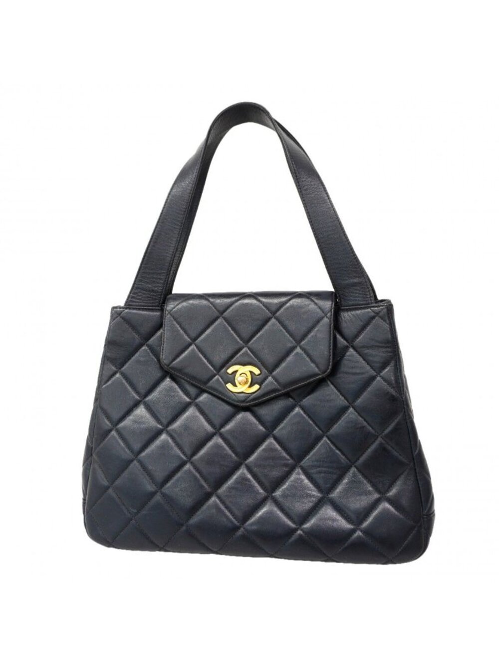 Chanel Handbag Quilted Lambskin Black Gold
